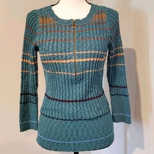 Free People teal striped ribbed knit top